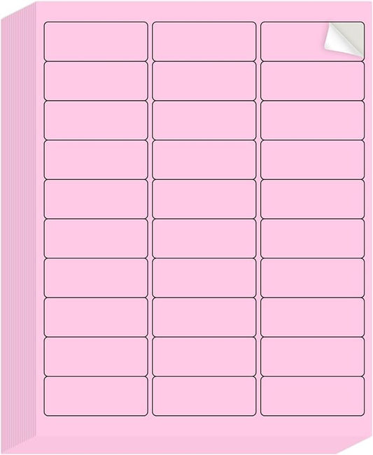 8-1/2 x 11 Neon Color High Light Labels for Laser & Inkjet Printer, Strong Adhesive (Pink, 1" x 2-5/8" - 30 Per Page | 600 Labels)