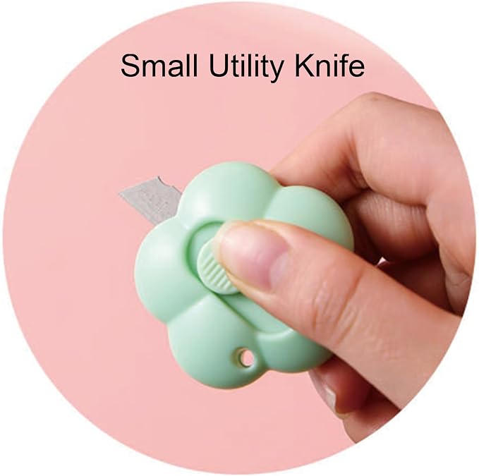 7 Pcs Cute Green Stationery Set Kawaii School Supplies Office Supplies Including Ballpoint Pens Pencil Sharpener Highlighter Correction Tape Eraser Utility Knife (Green)
