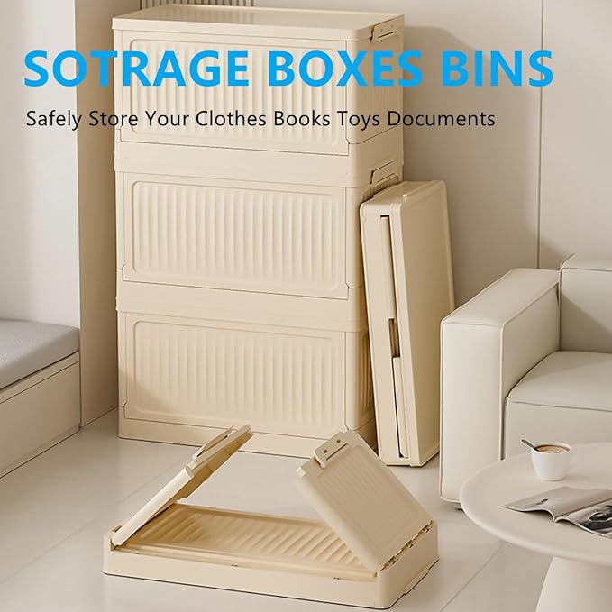 Foldable Storage Bin with Lid, 1‑Pack Beige – Collapsible Storage Box Organizer for Closet, Clothes, Toys, Books, Documents