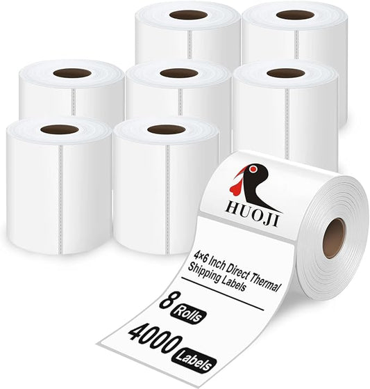 4000 4x6 Thermal Shipping Labels 500/Roll, HUOJI 4x6 Thermal Labels Roll Compatible with Rollo, Zebra, MUNBYN Printers, Commercial Grade(FBM)