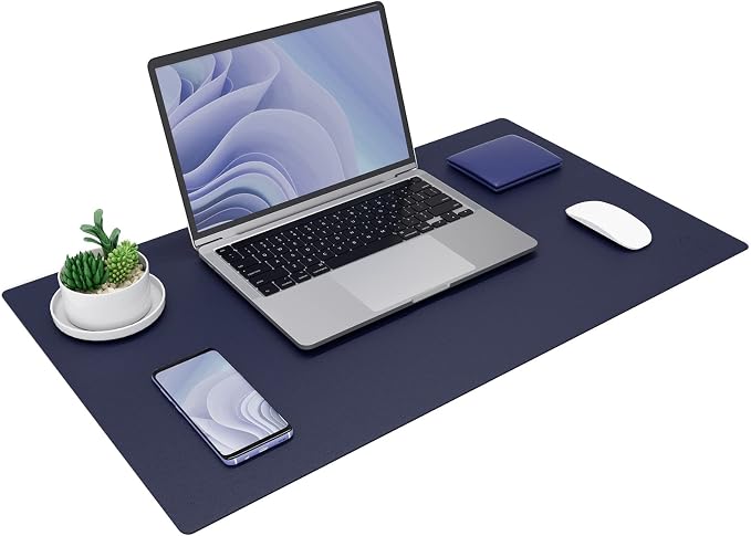 K KNODEL Desk Protector Mat, Leather Desk Pad (23.6"x13.8", Dark Blue) | Non-Slip Desk Mat, Desk Pads and Blotters, Desktop Mat, Desk Protector and Cover, Office Computer, Laptop and Keyboard Mat