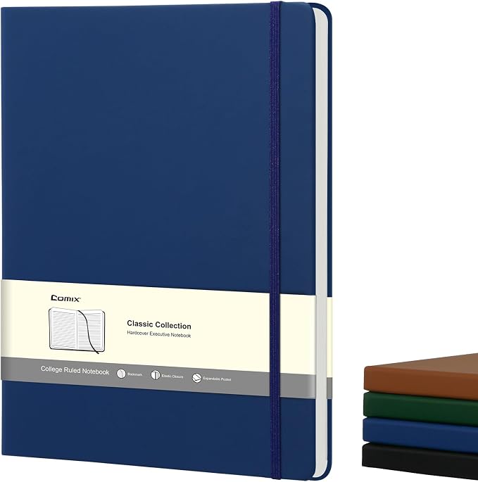 Comix A4 Lined Journal Notebooks, 208 Pages, Large Size-8.5" x 11", Navy, Hardcover Journaling Notebooks for Men & Women- Fits for Office, Business, School, Notes Taking & Writing