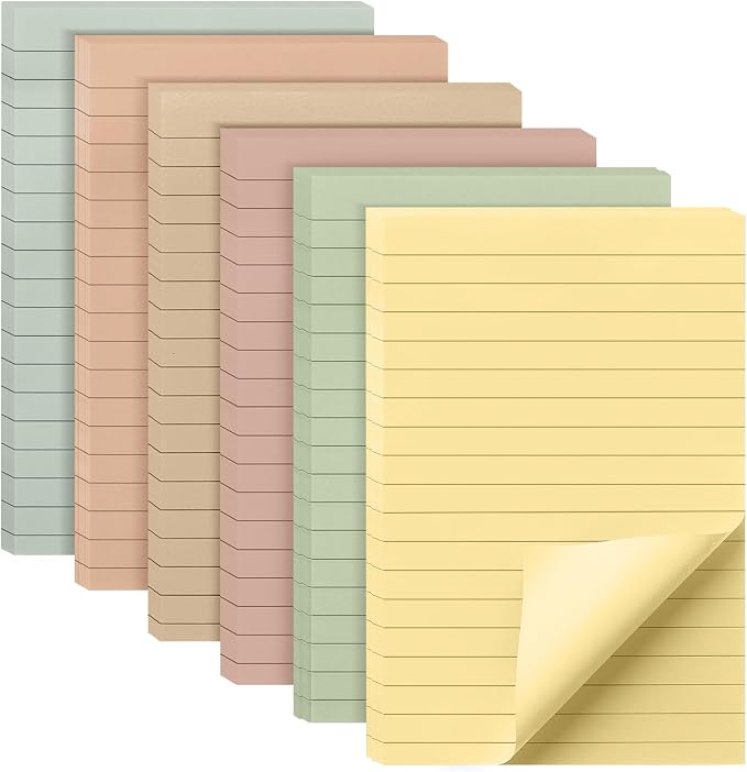 Mr. Pen- Lined Sticky Notes, 4" x 6", 6 Pads, 45 Sheets/Pad | Sticky Notes with Lines, Ruled Post Stickies, Memo Pads, Self-Stick Note Pad for Office, School, Home, Study