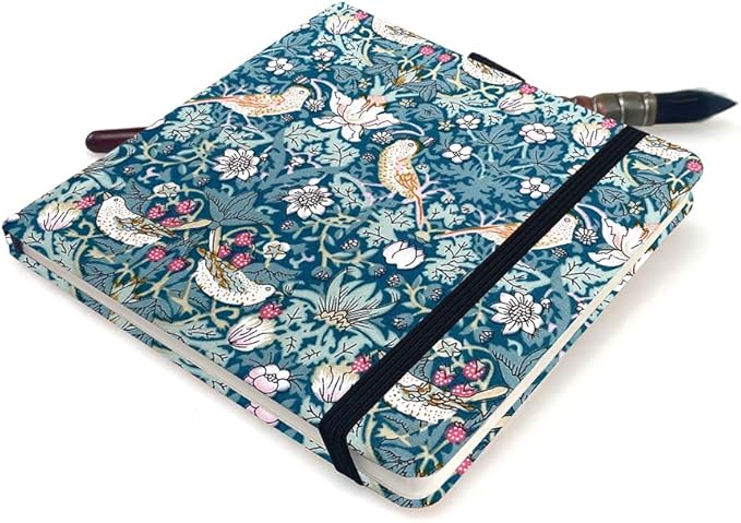 E-WEICHEN 5x5 Handmade Handy Portable Cloth Fabric Hardcover Sewing Binding Travel Watercolor Sketchbooks Watercolor Paper 140LB/300gsm 20Sheets/40Pages Journal Mixed Media Pad Notebook Bird