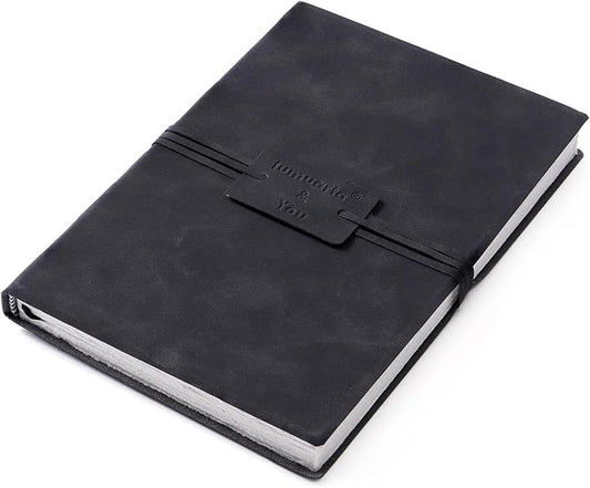 tumuarta Deckle Edge Watercolor Paper Sketchbook, 100% Cotton Vintage Leather Journal, 140 Lb, 300 GSM, 24 Sheets Handmade Diary for Mixed Media Techniques. (Black, 7.5"x5")