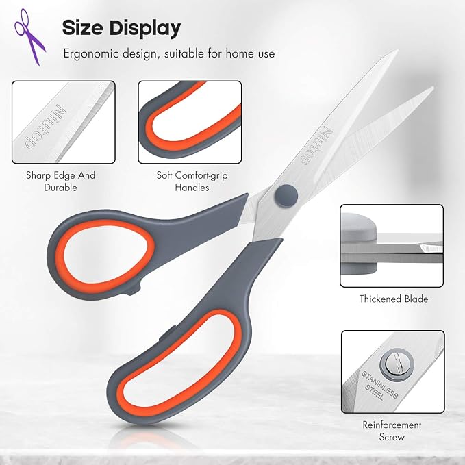 Scissors Bulk Set of 40-Pack, Niutop 8" Multipurpose Sharp Sewing Craft Fabric Scissors for Office Home High/Middle School Student Office Teacher Art Supplies, Soft Comfort-Grip Right/Left Handles
