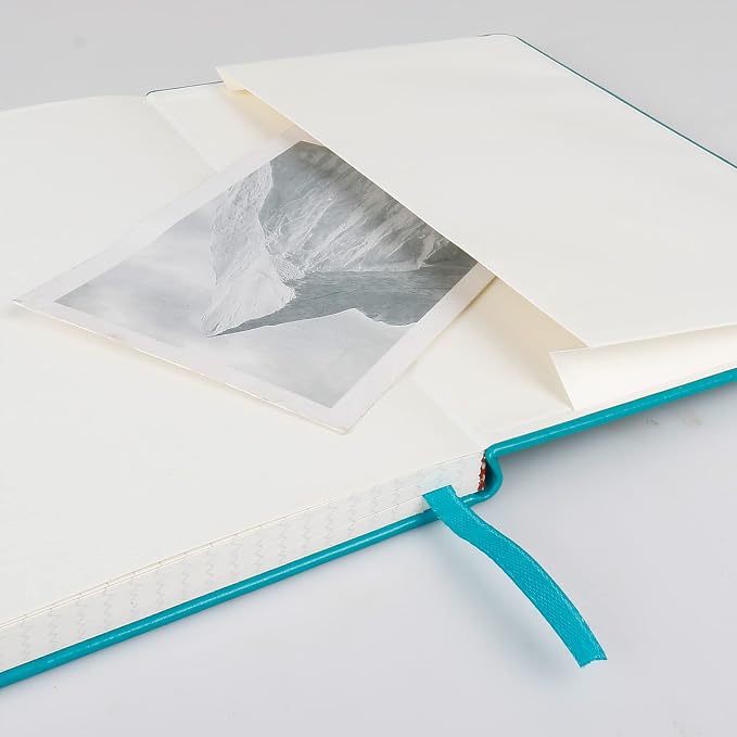 Grid Journal Bullet Notebook - Turquoise Leather Cover, 8.3 x 5.7Inch, 160 Pages, 100gsm Paper, Hardcover with Inner Pocket, Elastic Closure and Ribbon Bookmark, Great for Women and Men