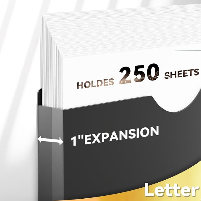 Plastic 1 Inch File Jackets Letter Size,Black Expansion Pocket | 12 Pack Reinforced Manilla Pocket Folders,Poly Expandable File Jacket for Documents,Heavy Duty Files with Straight Cut Tabs