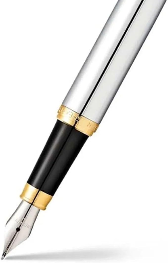 Sheaffer VFM Chrome Fountain Pen with Gold Tone Appointments and Medium Nib