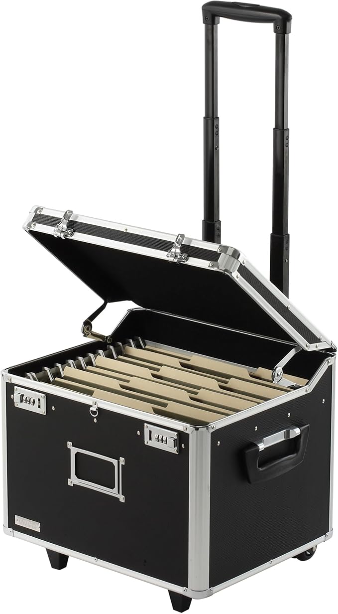 Vaultz Portable File Box with Handle - Dual Lock File Boxes with Lids, Letter & Legal-Size Hanging Folders, Laptop Sleeve - HIPAA Compliant Portable Safe Storage Box, 14.5" x 17.5" x 15.5"