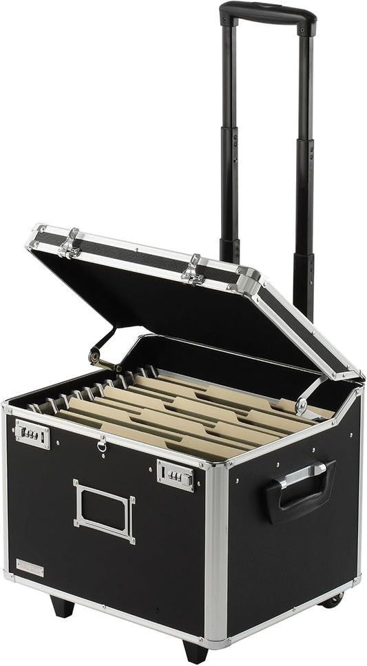 Vaultz Portable File Box with Handle - Dual Lock File Boxes with Lids, Letter & Legal-Size Hanging Folders, Laptop Sleeve - HIPAA Compliant Portable Safe Storage Box, 14.5" x 17.5" x 15.5"