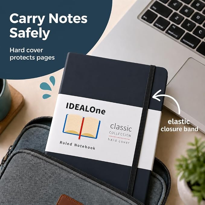 IDEALOne Hardcover Leather Journal Notebook Lined–A5 (5.7x8 inch),College ruled Journaling Notebooks,160 pages, 100GSM Thick Paper, Journal for Women,Men, Teens-Brown