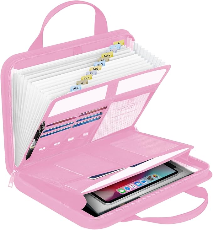 onvvippiv File Organizer Fireproof Expanding Accordion File Folder | Document Organizer Holder Storage Box Bag with Zipper Labels 13 Pockets for Business Office Receipt Home Travel