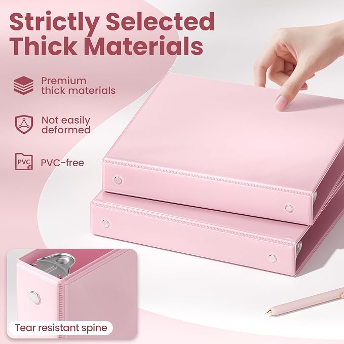 SUNEE 1 Inch Binders 3 Ring 6 Pack, Clear View Three Ring Binders PVC-Free (Fit 8.5x11 Inches) for School or Office Supplies, Pastel Binder