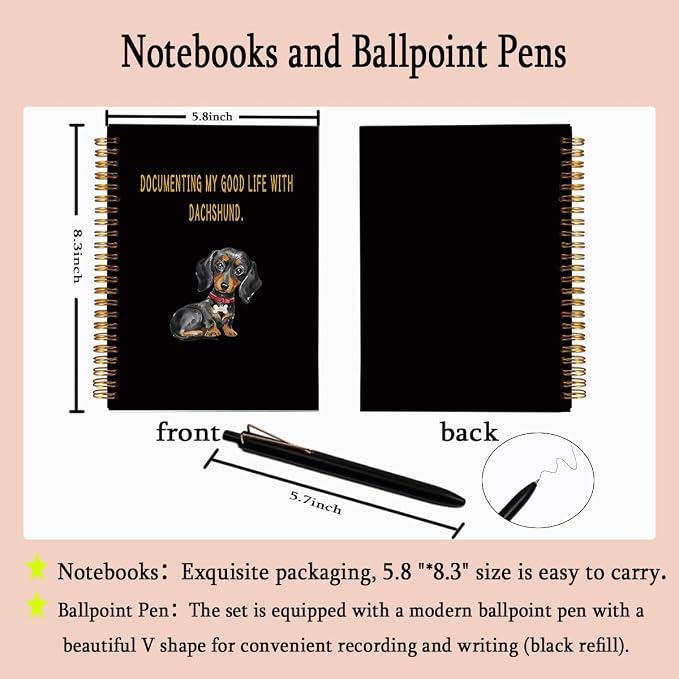 Dachshund Spiral Notebook with Pen Set - A5 College Ruled Lined Journal, Hardcover Dog Theme Diary for Women Girls, Writing Office Supplies Gift for Pet Lovers, 80 Sheets