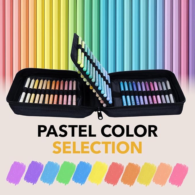 Castle Art Supplies 48 Pasteltint Coloured Pencils Set with Extras | Quality Colours in Softer, Sumptuous Tones | For Professional and Adult Artists | In Neat, Strong, Zipper Travel Case
