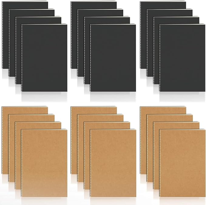 24 Pack Small Notebook, 3.5x5" 36 Lined Page Pocket Notebook Journals Bulk | Black & Brown Mini Notebook Soft Cover Kraft Note Pads Small Journal for Kids for Party Favors Church Gifts Writing Drawing