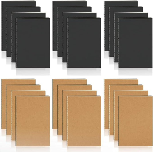 24 Pack Small Notebook, 3.5x5" 36 Lined Page Pocket Notebook Journals Bulk | Black & Brown Mini Notebook Soft Cover Kraft Note Pads Small Journal for Kids for Party Favors Church Gifts Writing Drawing