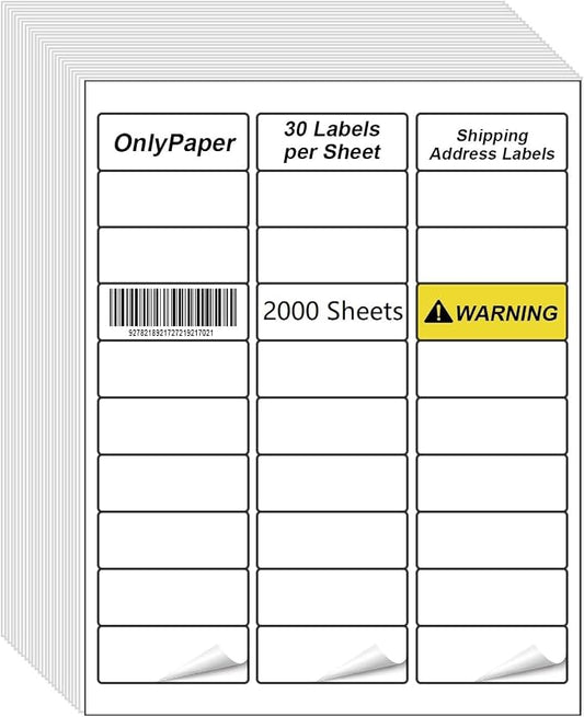 Shipping Labels - 1000 Sheets 30 UP Self Adhesive Mailing Labels,1" x 2-5/8" Address Labels for Laser & Inkjet Printers, Handwrite-Friendly, BPA-Free(30000 Labels)