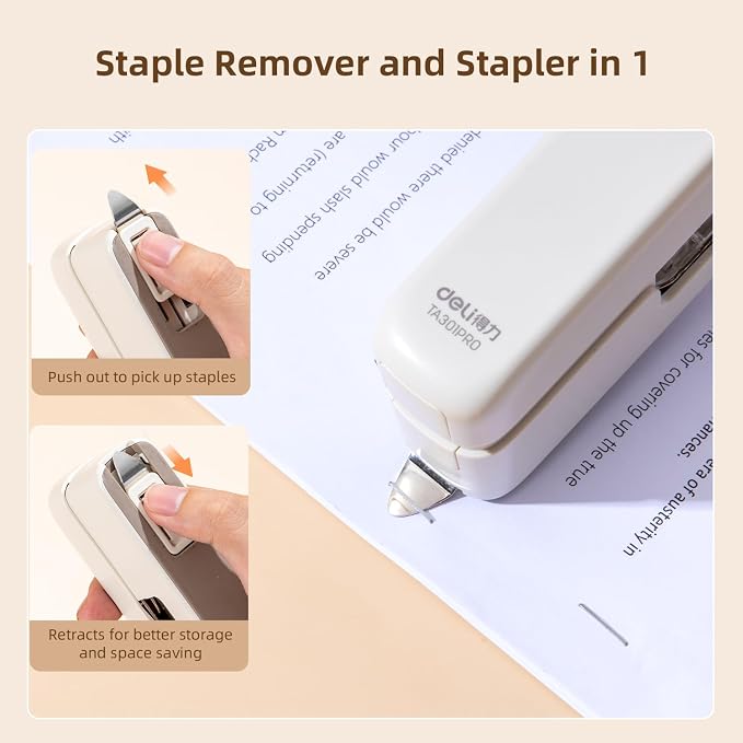 deli Stapler, Desktop Staplers with Integrated Staple Remover, 45 Sheet Capacity Office Stapler, White