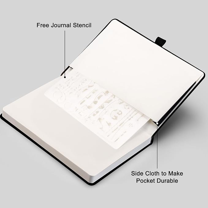 AHGXG Blank Journal Notebook, 192 Pages, A5 Medium Size (5.7'' x 8.3'') | Leather Hardcover, 100 GSM Thick Paper, for Sketching, Drawing, Painting (Black)