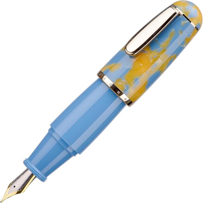 Lanxivi Majohn Q1 Fountain Pen Fine Nib Sky Blue Acrylic, Little Fat Man Eyedropper Filling Pocket Pen Large Capacity