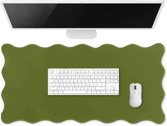 Hahafelt Scalloped Desk Mat Large Desk Pad Cute Coquette Table Mat Back to School Preppy Table Make up Pad Nonslip Graduation Gift with Stitching Waterproof Gaming(Dark Green,31.5 x 15.8 Inches)
