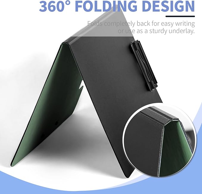 Clipboard Folder, with Dual Metal Clips, Embossed-Texture, Folding 360° Rotating, Nursing Clipboard for Letter and A4, Pen Holder (Green, 5)