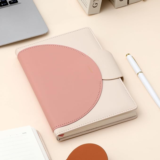 CAGIE Lined Journal for Women, 100GSM Leather Journals for Writing with Buckle Closure,A5 Hardcover Diary Journaling Notebooks for Business Work School Note Taking 5.9" x8.5 (Pink)