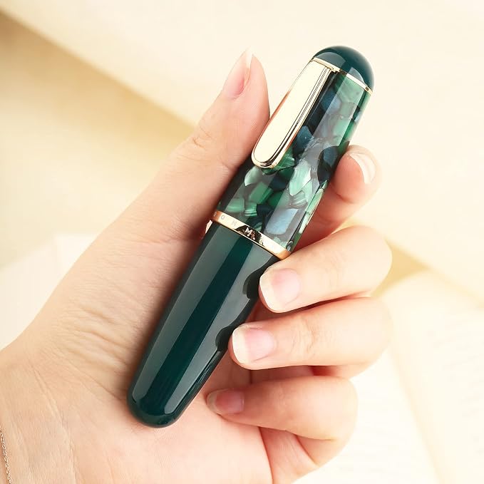 Lanxivi Majohn Q1 Fountain Pen Fude Pen Bent Nib Green Acryli Celluloid, Little Fat Man Eyedropper Filling Pocket Pen Large Capacity