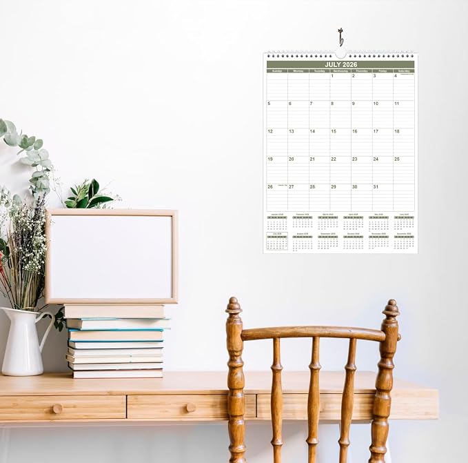 Calendar 2026-2027 - 18 Months Wall Calendar from July 2026 - June 2027, 2026-2027 Wall Hanging Calendar Planner with Thick Paper, 12" x 14.5", Green