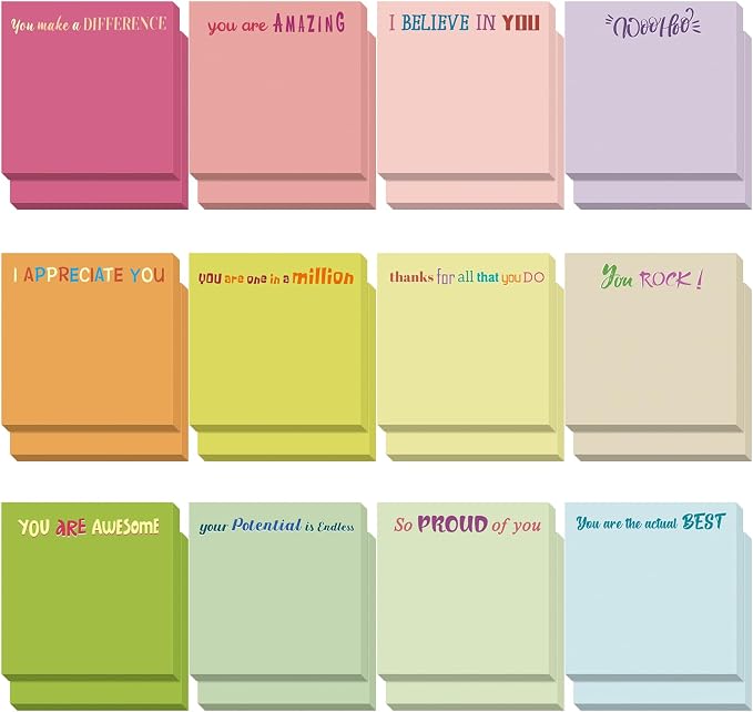 Yinder 24 Pcs Inspirational Sticky Notes, Back to School Supplies, Cute Motivational Sticky Notes Pad Employee Appreciation Gifts Bulk for Teacher Coworker Office 3 x 3'' (Thank You,Macaroon)