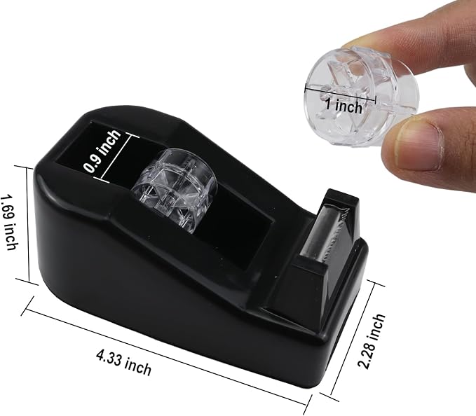 Desktop Tape Dispenser,1 Pack Black Tape Dispensers with 12Rolls Transparent Tape, for Packaging in Office,Restaurant, Flower Shop,Cake Shop (Black)