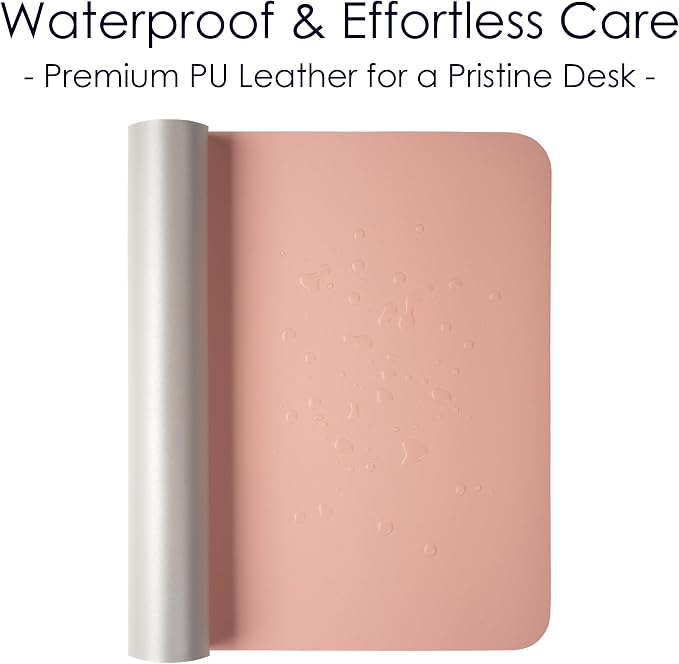 Leather Desk Pad Protector, Waterproof Mouse Pad, PU Desk Mat, Office Desk Cover, Desk Writing Mat for Office/Home/Work/Cubicle (Pink/Silver) 35.4x17 in