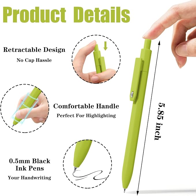Piochoo Gel Pens, 8 Pack Fine Point Black Ink Smooth Writing Ink Pen, Retractable Quick Dry Aesthetic Cute Pens for Women Nurses School Office Supplies