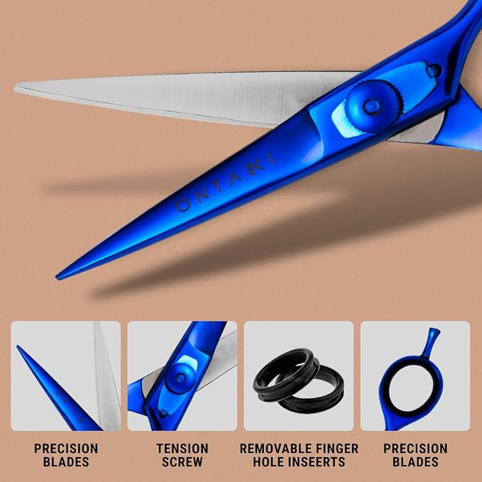 Ontaki Beard & Mustache Scissors - 5.5" Japanese Steel, Midnight Blue | Precision Sharp Blades, Ergonomic Finger Rest & Adjustable Tension Screw for Perfect Trimming - Beard Grooming Scissors
