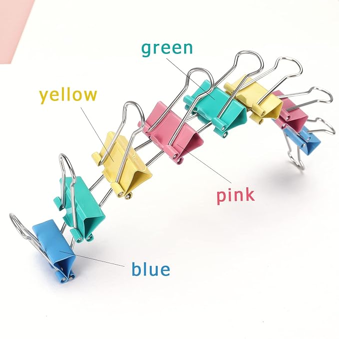 ZZTX 40 Pack Small Binder Clips 0.75 Inches Assorted Colors | Paper Clamps Clips, Durable steel, Strong clip, Color-coded