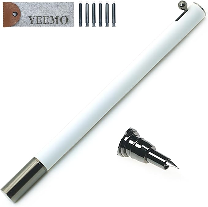 Retractable Fountain Pen – 0.38 mm Extra Fine Nib Fountain Pen, Smooth Fancy Pens with Converter, 6 Ink Cartridges & Gift Pouch for Writing (White)