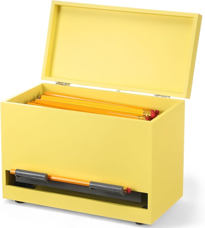 Yalikop 1 Pc Wooden Pencil Dispenser for Classroom Pastel Wood Pencils Holder for up to 200 Pencils Reusable Straw Dispenser for Home Office Teachers Supplies Storage (Classic,Cream Yellow)