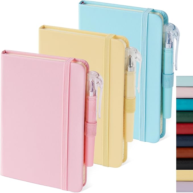 NIRMIRO Small Notebook Journal with Pen, Mini Pocket Notepad for Women, Small Pocket Size Note pads for Note Taking, Pink, Yellow, Sky Blue Note Book