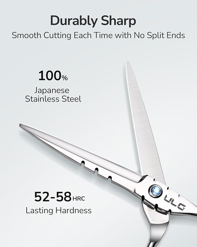 Hair Cutting Scissors, ULG Professional Hair Scissors 6.5” Shark Series Right-Hand Razor Edge Barber Shears Salon Hair Cutting Shears Made of Japanese Stainless Steel, Hand Sharpened Silver
