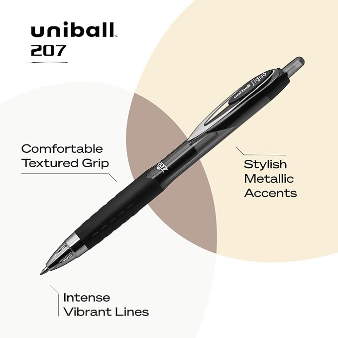 Uni-Ball 207 Retractable Gel Pens,Medium Point (0.7mm),Black,4 Count (Pack of 2)
