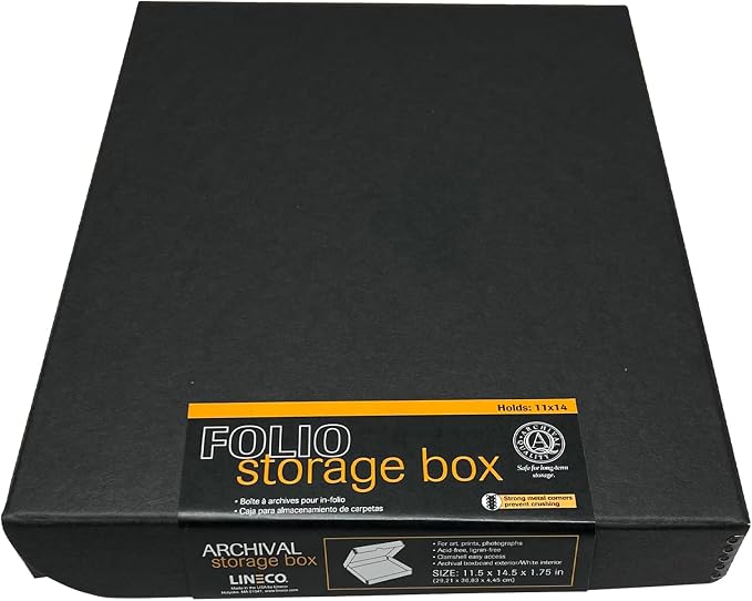 Lineco Clamshell Archival Storage Box, 11x14x1.75 Inch, Black | Acid-Free with Metal Edge Boxboard, Organize and Store Photos Documents Cards Negatives Magazine Prints Family Records DIY