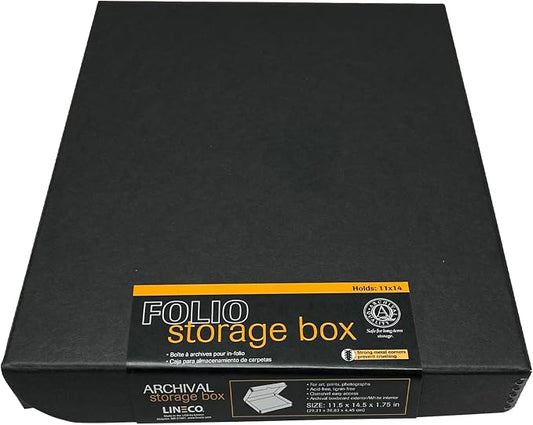 Lineco Clamshell Archival Storage Box, 11x14x1.75 Inch, Black | Acid-Free with Metal Edge Boxboard, Organize and Store Photos Documents Cards Negatives Magazine Prints Family Records DIY