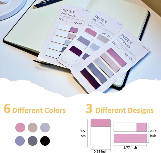UniBright 316 Pcs Sticky Tabs for Books, Transparent Writable Page Markers, Repositionable Bible Sticky Notes with Strong Adhesive, Morandi Colors, Multiple Sizes for Office School Home