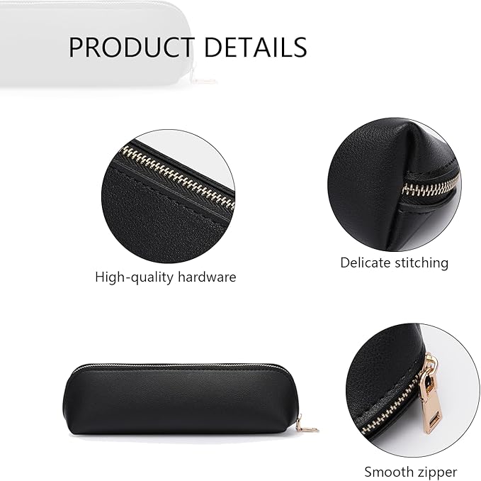 Pencil Case Small Pencil Pouch Slim (Beige, Faux Leather)