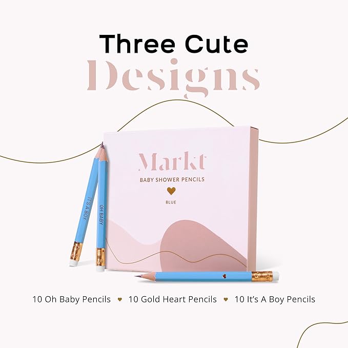Markt Mini Pencils For Baby Shower Games Boy, Heart Pencils, Small Blue Pencil Set (Blue Pencil Set)