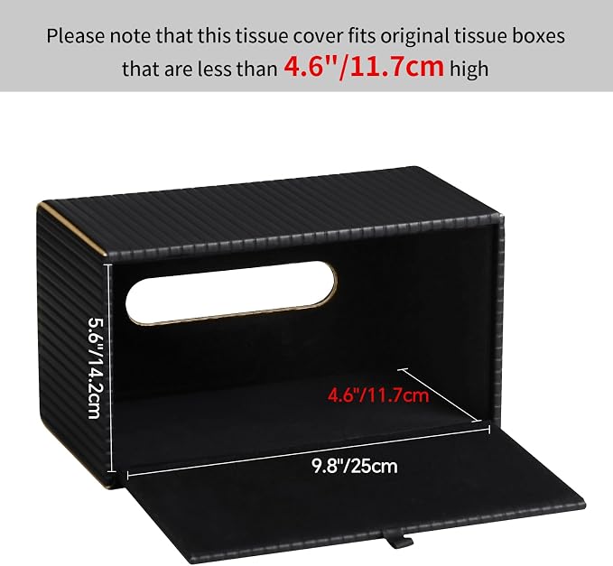 Extra Large Rectangle PU Leather Tissue Box Cover with Magnetic Closure, Decorative Tissue Holder & Storage Container for Bedroom, Living Room, Dining Room, Bathroom, Countertop, Desk & Office (Black)