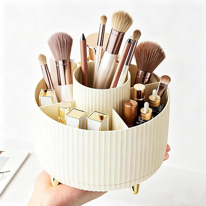 360 Degree Rotating Makeup Brush Holder Organizer Detachable Design 5 Slot Make up Brushes Cup for Cosmetics and Pencil Pen Organizer for Desk Makeup Organizer Skincare Storage for Vanity( Green)