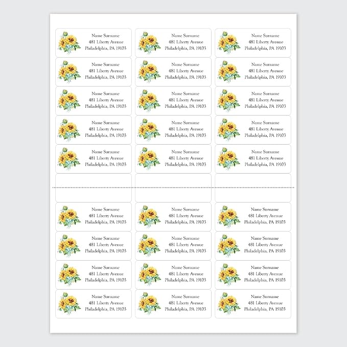 Dotty about Paper Personalized Watercolour Sunflowers - Return Address Labels x 100